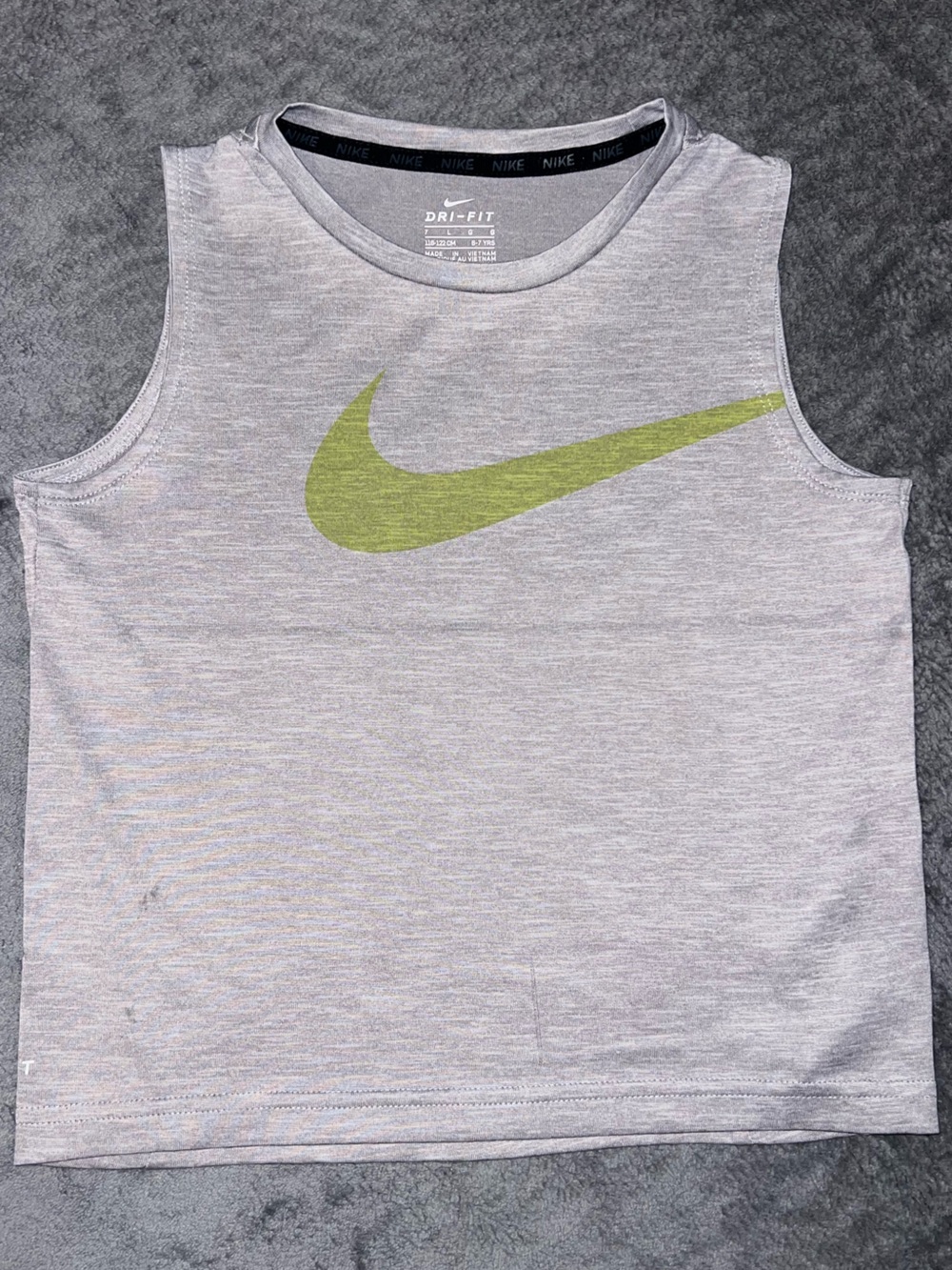 Nike Kids Light Gray Tank Top with Lime Swoosh